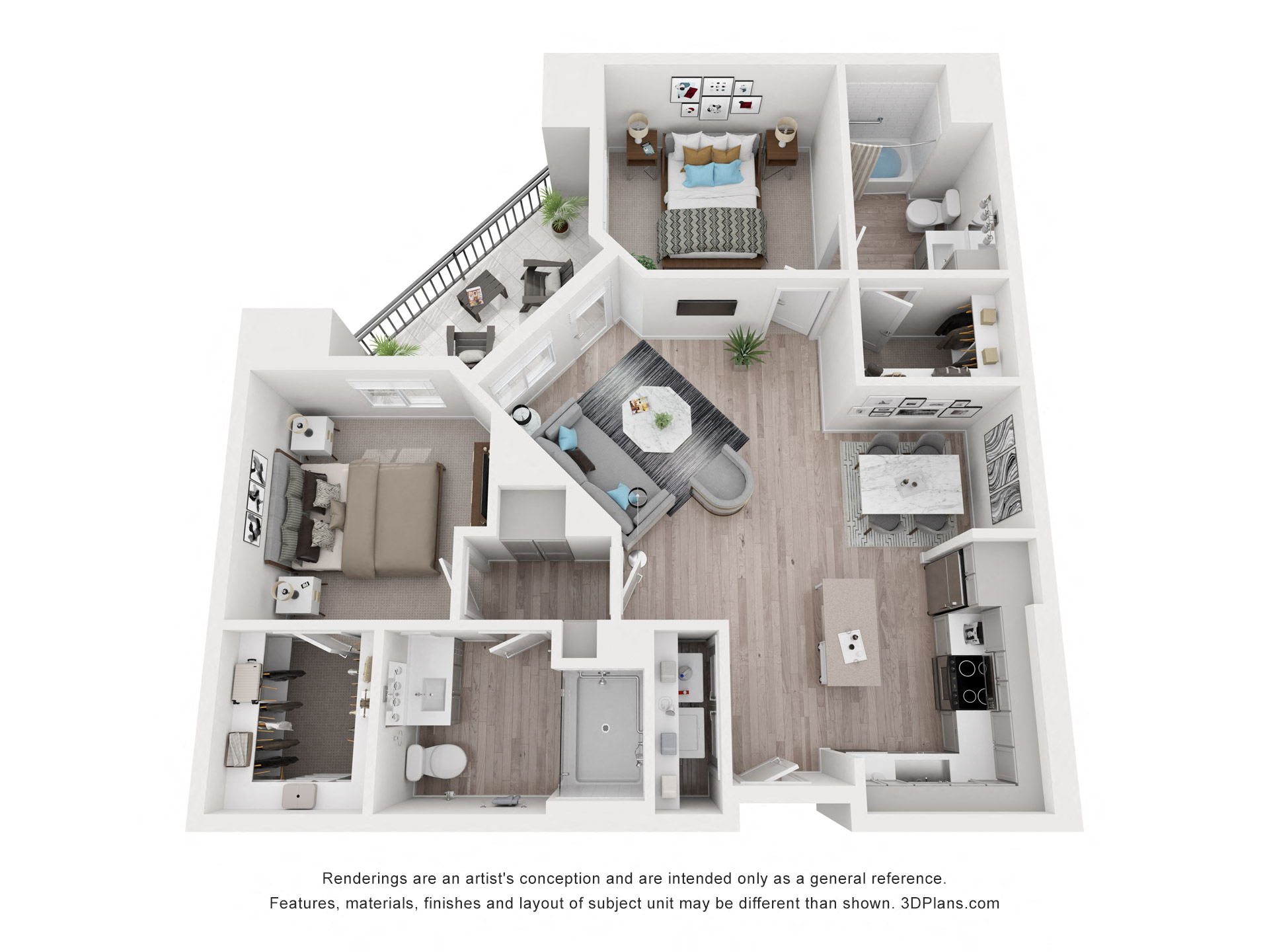 Floor plan for 2 beds, 2 baths, 1016 sqft